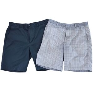 Set Of 2 Men's Flat Front Shorts In Black and Gray Plaid